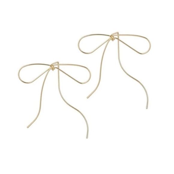 Gold bow twist earrings M70 - Picture 2 of 8